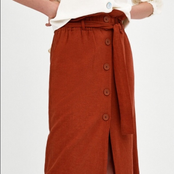 Zara rust terracotta linen midi skirt - Picture 3 of 10